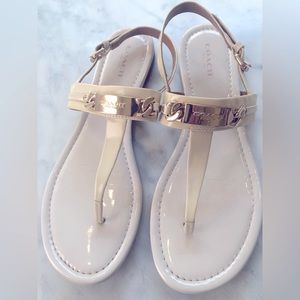 Coach sandals, off white with gold accents